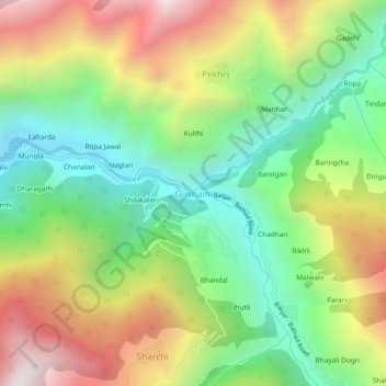 Mappa topografica Gushaini, altitudine, rilievo