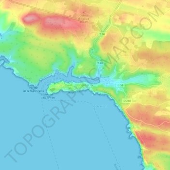 Mappa topografica Bonifacio, altitudine, rilievo