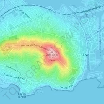 Mappa topografica Mont Saint-Clair, altitudine, rilievo