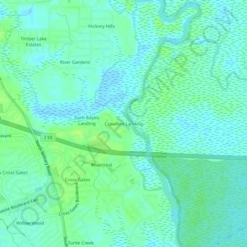 Mappa topografica Crawford Landing, altitudine, rilievo