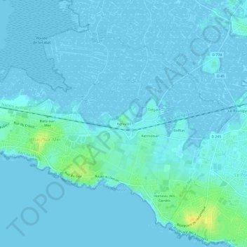 Mappa topografica Kervalet, altitudine, rilievo