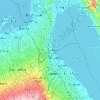 Mappa topografica Muntinlupa, altitudine, rilievo