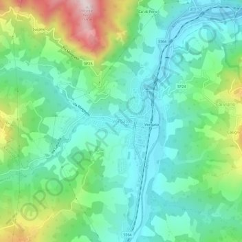 Mappa topografica Vergato, altitudine, rilievo