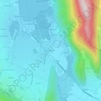 Mappa topografica Doussard, altitudine, rilievo