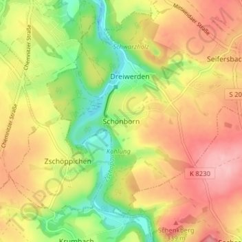 Mappa topografica Schönborn, altitudine, rilievo