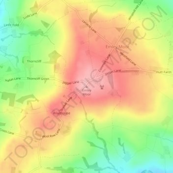 Mappa topografica Emley Moor, altitudine, rilievo