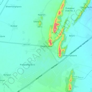 Mappa topografica Neemrana, altitudine, rilievo