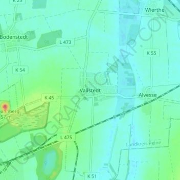 Mappa topografica Vallstedt, altitudine, rilievo