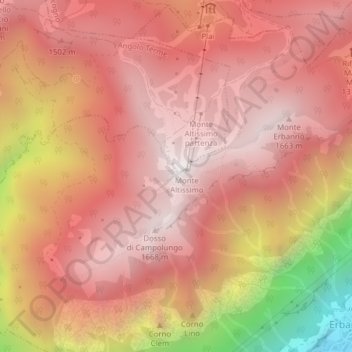 Mappa topografica Monte Altissimo, altitudine, rilievo