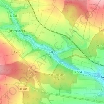 Mappa topografica Zella, altitudine, rilievo
