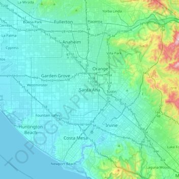 Mappa topografica Santa Ana, altitudine, rilievo