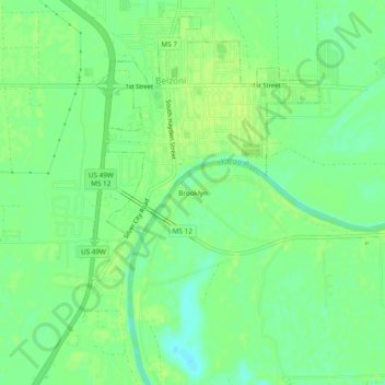 Mappa topografica Brooklyn, altitudine, rilievo