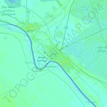 Mappa topografica آبادان, altitudine, rilievo