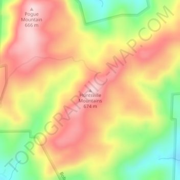 Mappa topografica Huntsville Mountains, altitudine, rilievo