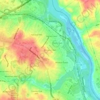 Mappa topografica Windsor Court, altitudine, rilievo
