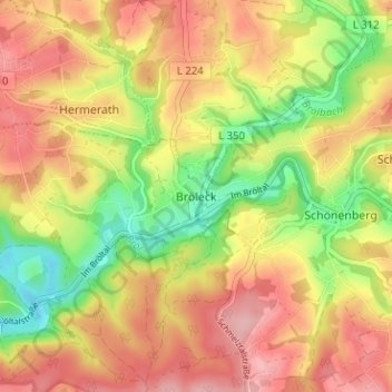 Mappa topografica Bröleck, altitudine, rilievo