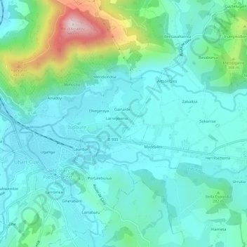 Mappa topografica Larria, altitudine, rilievo