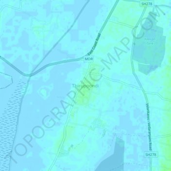 Mappa topografica Thirupoondi, altitudine, rilievo