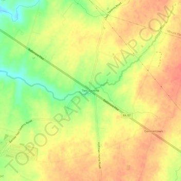 Mappa topografica Two Taverns, altitudine, rilievo