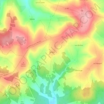 Mappa topografica Ravière, altitudine, rilievo