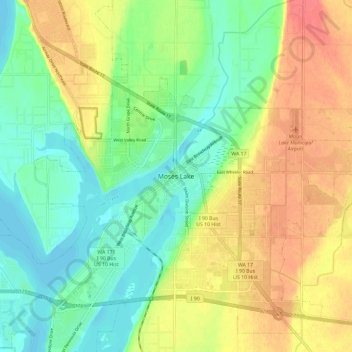 Mappa topografica Moses Lake, altitudine, rilievo