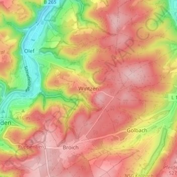 Mappa topografica Wintzen, altitudine, rilievo