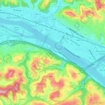 Mappa topografica Elk, altitudine, rilievo
