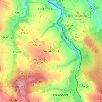 Mappa topografica Seifersdorf, altitudine, rilievo