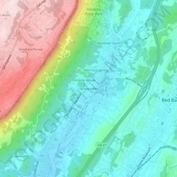 Mappa topografica Spring Valley, altitudine, rilievo