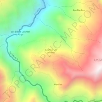 Mappa topografica Caunsal Los Medios, altitudine, rilievo