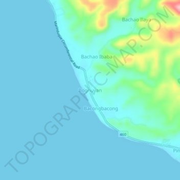 Mappa topografica Bognuyan, altitudine, rilievo