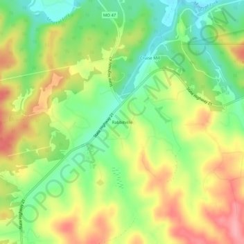 Mappa topografica Rabbitville, altitudine, rilievo