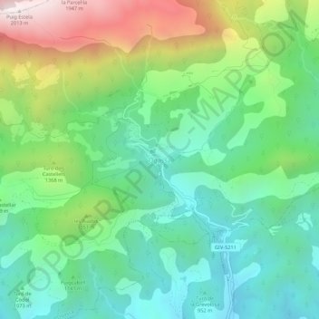 Mappa topografica Ogassa, altitudine, rilievo