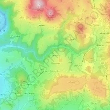 Mappa topografica Les Mouniers, altitudine, rilievo