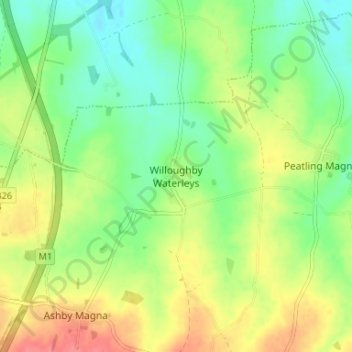 Mappa topografica Willoughby Waterleys, altitudine, rilievo