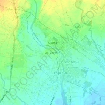 Mappa topografica Del Carmen, altitudine, rilievo