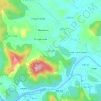 Mappa topografica Vantem, altitudine, rilievo