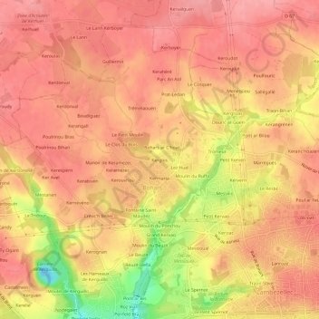 Mappa topografica Kerglos, altitudine, rilievo