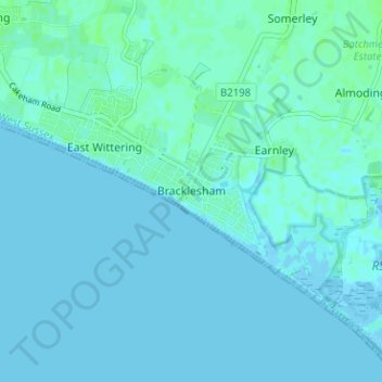 Mappa topografica Bracklesham, altitudine, rilievo