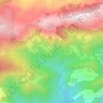 Mappa topografica Vesseganya, altitudine, rilievo