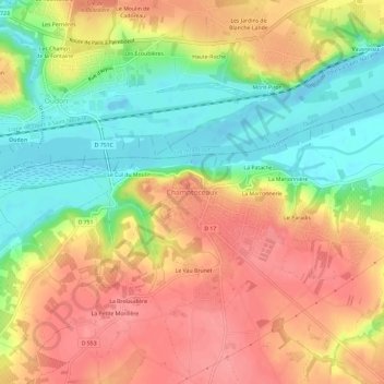 Mappa topografica Champtoceaux, altitudine, rilievo