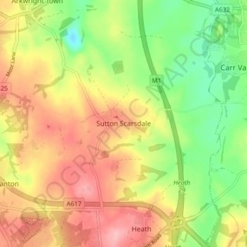 Mappa topografica Sutton Scarsdale, altitudine, rilievo