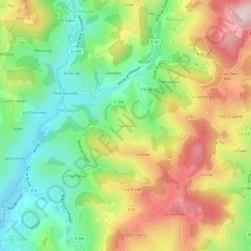 Mappa topografica Fouilloux, altitudine, rilievo