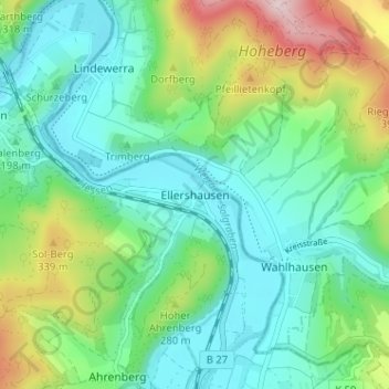 Mappa topografica Ellershausen, altitudine, rilievo