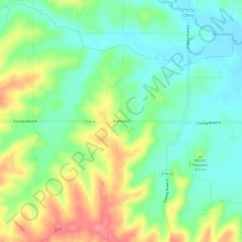 Mappa topografica Primrose, altitudine, rilievo