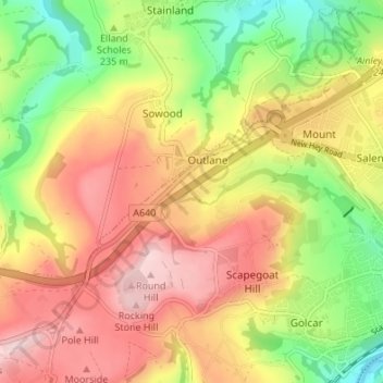 Mappa topografica Slack, altitudine, rilievo