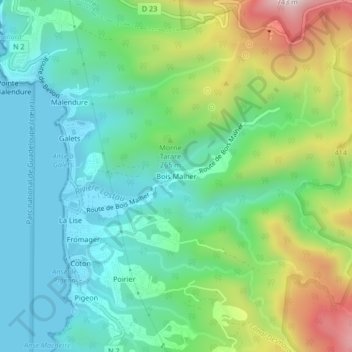 Mappa topografica Bois Malher, altitudine, rilievo