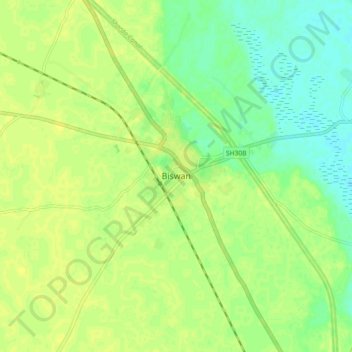 Mappa topografica Biswan, altitudine, rilievo