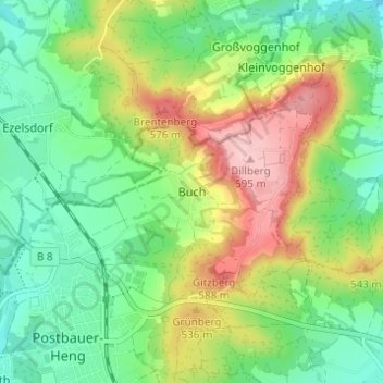 Mappa topografica Buch, altitudine, rilievo