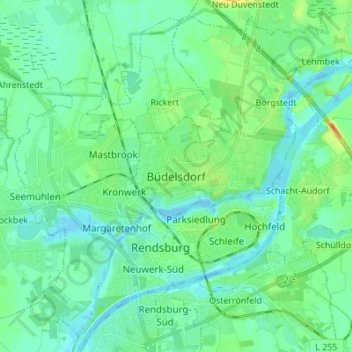Mappa topografica Büdelsdorf, altitudine, rilievo